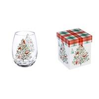 Stemless Wine Glass w/ Box, 17 OZ, Christmas Heritage Evergreen Enterprises