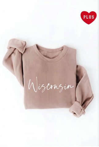 WISCONSIN Plus Graphic Sweatshirt: TAN / 2X OAT COLLECTIVE