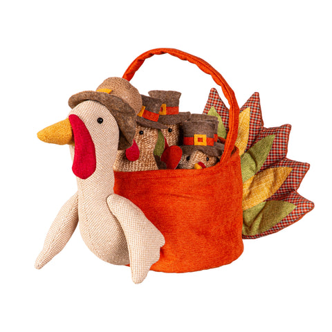 Fabric Turkey Bucket with Fabric Turkey Evergreen Enterprises