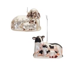 Cow and Sheep Ornament (2 Asst) 3"H Glass Melrose