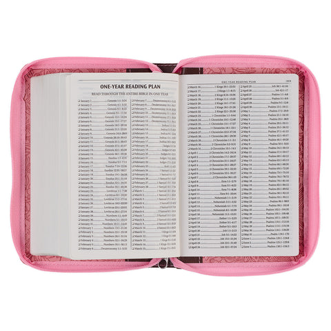 KJV Bible Mini Pocket Faux Leather, Pink/Saddle Tan w/zipper Christian Art Gifts