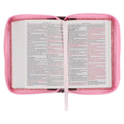 KJV Bible Mini Pocket Faux Leather, Pink/Saddle Tan w/zipper Christian Art Gifts