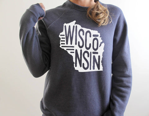 Wisconsin State Graphic Sweatshirt: Navy / Large / Crewneck Autumn Rose Co.